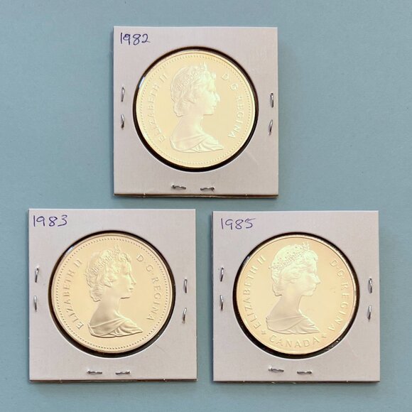 Canada Silver 1982, 1983 & 1985 0.500 Fineness Dollar Coins! - Picture 2 of 16